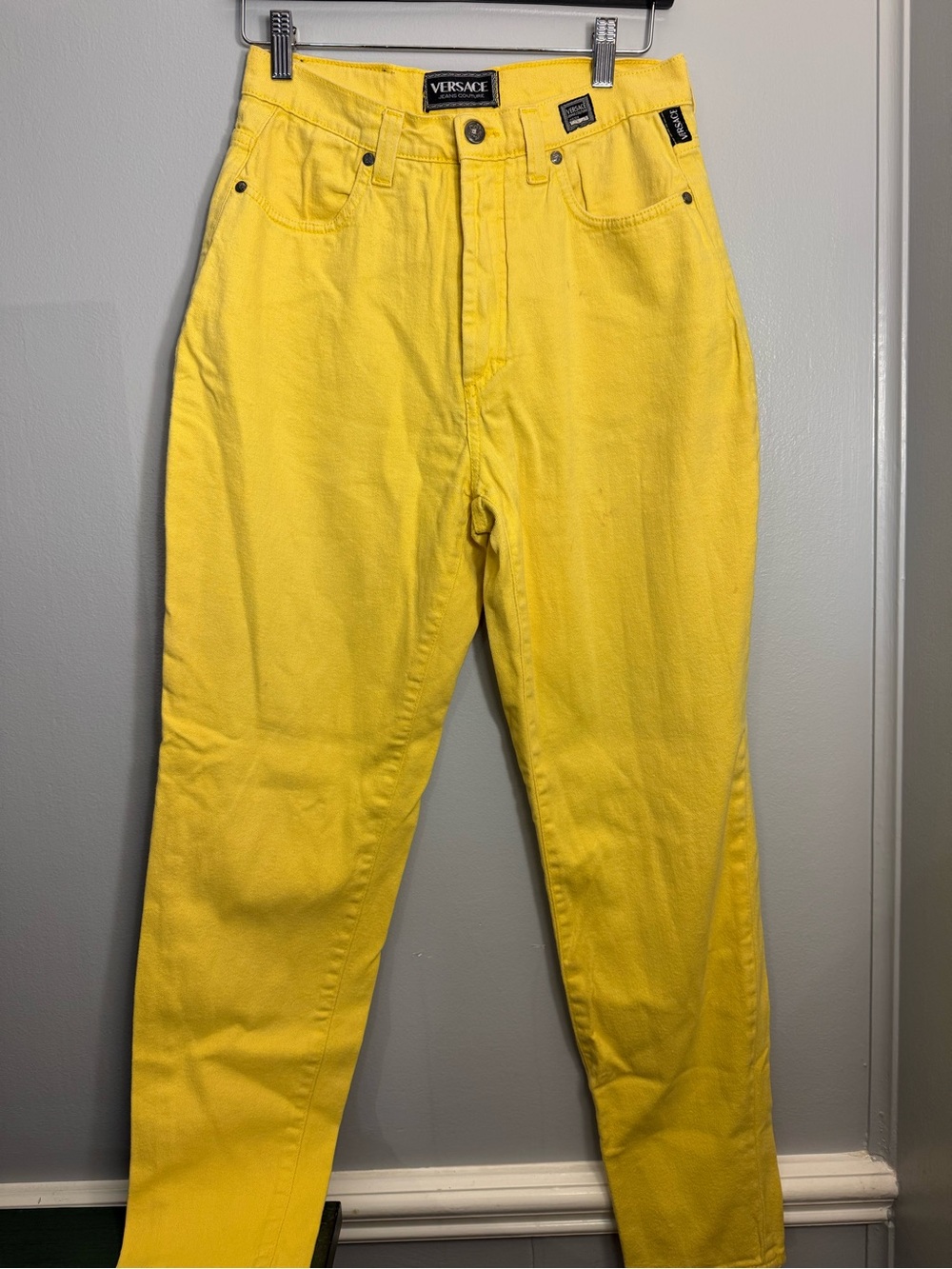 18. Vintage90s VERSACE JEANS COUTURE Yellow High Waisted Jeans3D MedusaHead32x46